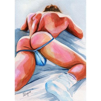 PRINT of Art Work Watercolor Painting Gay Male Nude "Quiet exposure"