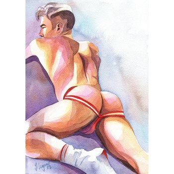 PRINT of Art Work Watercolor Painting Gay Male Nude "Intimate rest"