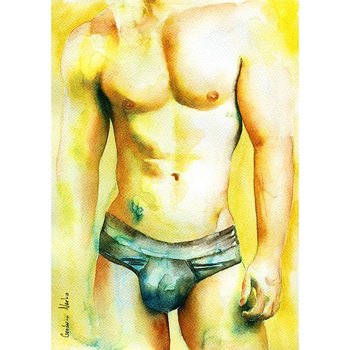 PRINT of Original Art Work Watercolor Painting Gay Male Nude "Push The Limits"