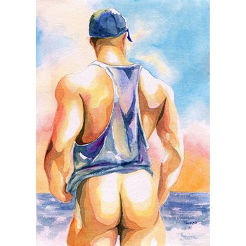 PRINT of Original Art Work Watercolor Painting Gay Male Nude "Summer time 15"