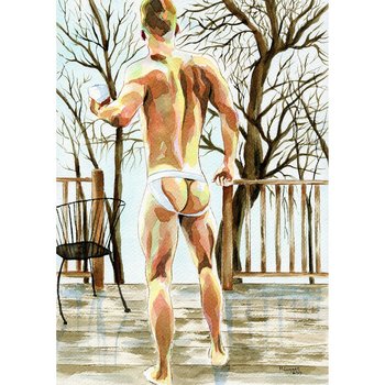 PRINT of Original Art Work Watercolor Painting Gay Male Nude "House in the woods