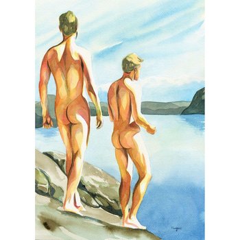 PRINT of Original Art Work Watercolor Painting Gay Male Nude "Summer time 3"