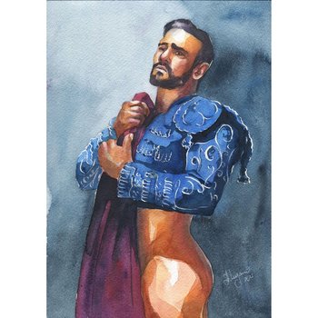 PRINT of Original Art Work Watercolor Painting Gay Male Nude "Sad man"