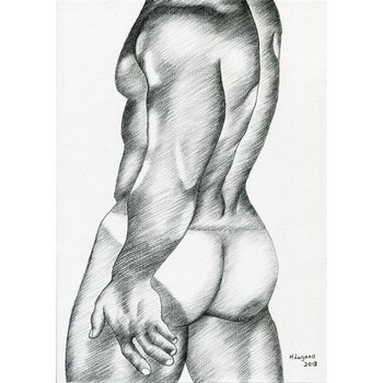 PRINT of Original Art Work Pencil Drawing Gay Male Nude "Muscle"