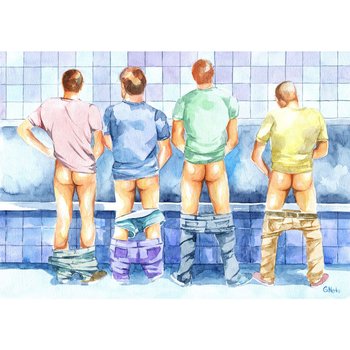 PRINT of Original Art Work Watercolor Painting Gay Male Nude "Public toilet 22"