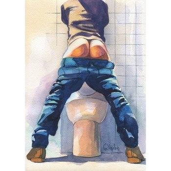 PRINT of Original Art Work Watercolor Painting Gay Male Nude "Public toilet 32"
