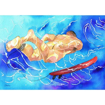 PRINT of Original Art Work Watercolor Painting Gay Male Nude "Under water"