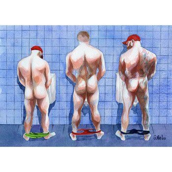 PRINT of Original Art Work Watercolor Painting Gay Male Nude "Public toilet 26"