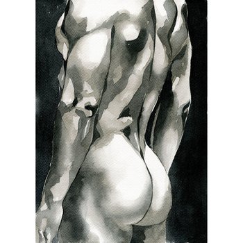 PRINT of Original Art Work Watercolor Painting Gay Male Nude "Look"