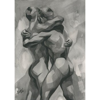 PRINT of Original Art Work Watercolor Painting Gay Male Nude "Kissing"