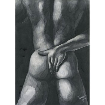 PRINT of Original Art Work Watercolor Painting Gay Male Nude "Feeling"