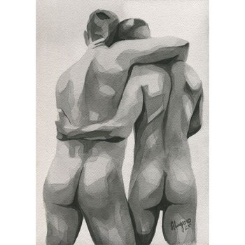 Original Hand painted Artwork Watercolor Painting Erotic Male Man Nude Gay
