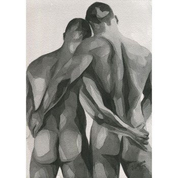 Original Hand painted Artwork Watercolor Painting Erotic Male Man Nude Gay