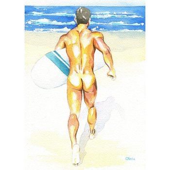 PRINT of Original Art Work Watercolor Painting Gay Male Nude "Summer time"
