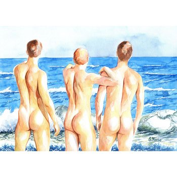 PRINT of Art Work Watercolor Painting Gay Male Nude "In the distance"