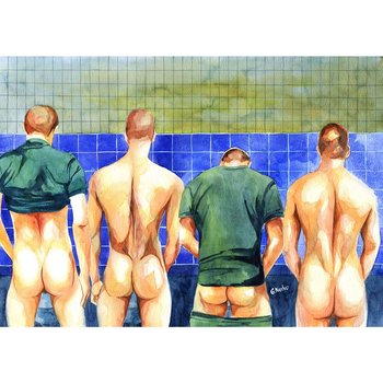 PRINT of Art Work Watercolor Painting Gay Male Nude "Public toilet 24"