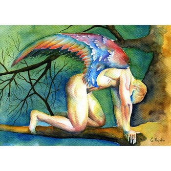 PRINT of Art Work Watercolor Painting Gay Male Nude "Fallen angel"