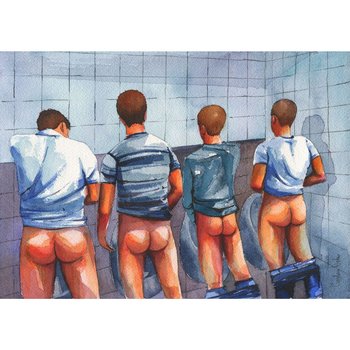 PRINT of Art Work Watercolor Painting Gay Male Nude "Public toilet 29"