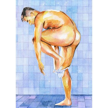 PRINT of Original Art Work Watercolor Painting Gay Male Nude "Shower 6"