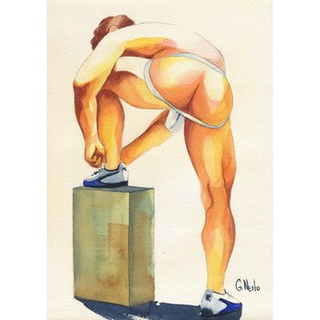 PRINT of Original Art Work Watercolor Painting Gay Male Nude "Ready to play"