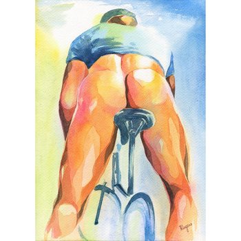 PRINT of Original Art Work Watercolor Painting Gay Male Nude "Cyclist"