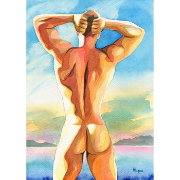 PRINT of Original Art Work Watercolor Painting Gay Male Nude "Summer time 9"