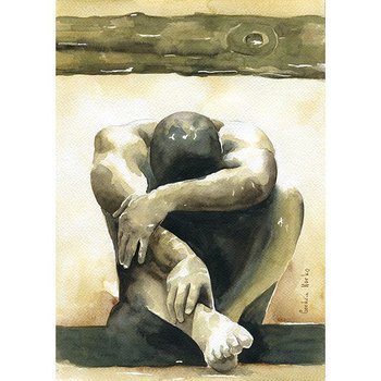 PRINT of Original Art Work Watercolor Painting Gay Male Nude "Under pressure"