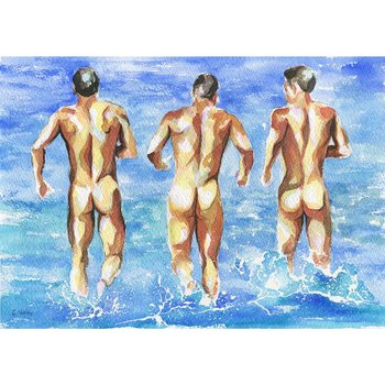PRINT of Original Art Work Watercolor Painting Gay Male Nude "Agua fria"