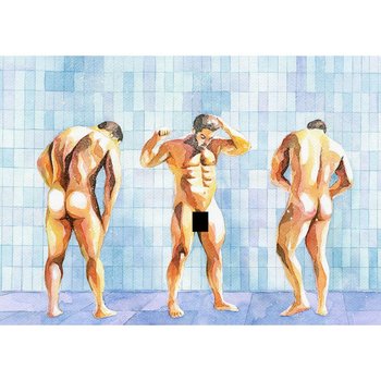 PRINT of Original Art Work Watercolor Painting Gay Male Nude "Shower 7"