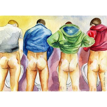 PRINT of Original Art Work Watercolor Painting Gay Male Nude "Public toilet 7"