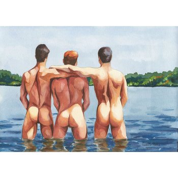 PRINT of Art Work Watercolor Painting Gay Male Nude "Friends at the beach"