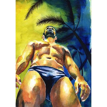 PRINT of Original Art Work Watercolor Painting Gay Male Nude "Stormy paradise"
