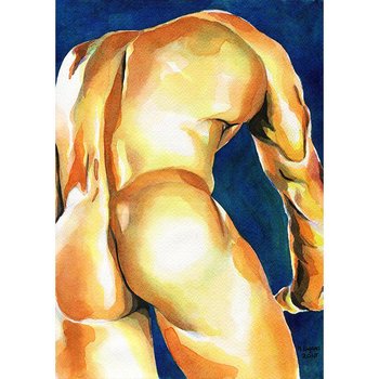 PRINT of Original Art Work Watercolor Painting Gay Male Nude "Tenderness"