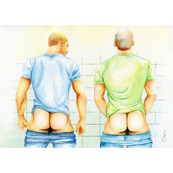 PRINT of Original Art Work Watercolor Painting Gay Male Nude "Take a moment"