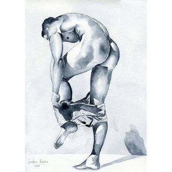 PRINT of Original Art Work Watercolor Painting Gay Male Nude "Blue"