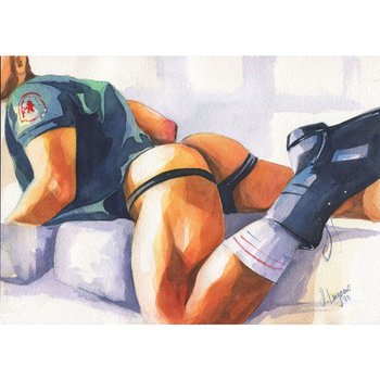 PRINT of Original Art Work Watercolor Painting Gay Male Nude "Contention"
