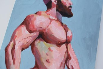 Original Hand painted Artwork Oil Painting on paper Gay Man Male Nude