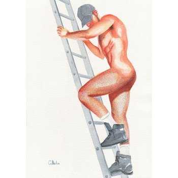 Unique Gay Man Art - Original Watercolor Painting on A3 Paper, 12x16 Inches