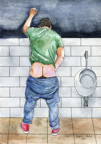 PRINT of Original Art Work Watercolor Painting Gay "Public toilet 2"