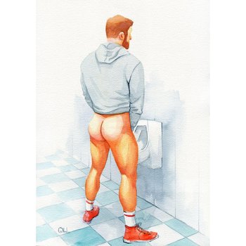 Unique Gay Man Art - Original Watercolor Painting on A3 Paper, 12x16 Inches