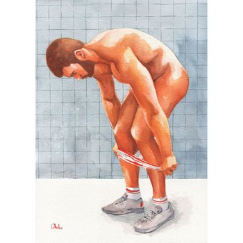 Unique Gay Man Art - Original Watercolor Painting on A3 Paper, 12x16 Inches