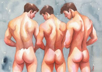 12x16" Original Hand painted Artwork Watercolor Painting Gay Man Male Nude A3
