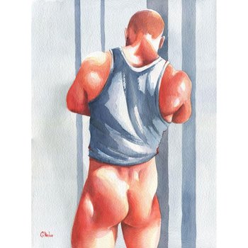 Unique Gay Man Art - Original Watercolor Painting on Paper, 11x15 inches
