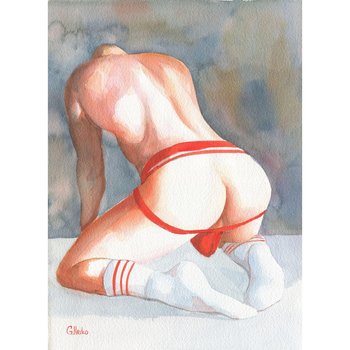 Unique Gay Man Art - Original Watercolor Painting on Paper, 11x15 inches