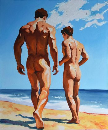 Original Hand painted Oil Painting on canvas Erotic Male Man Nude Gay