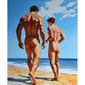 Original Hand painted Oil Painting on canvas Erotic Male Man Nude Gay