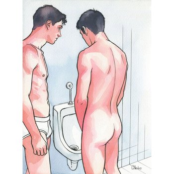 Original Hand painted Artwork Ink Drawing Erotic Male Man Gay