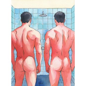 Original Hand painted Artwork Ink Drawing Erotic Male Man Gay