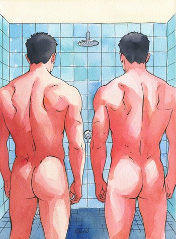 Original Hand painted Artwork Ink Drawing Erotic Male Man Gay
