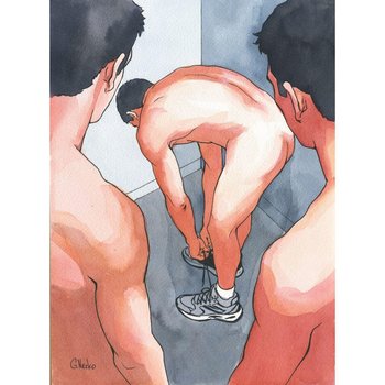 Original Hand painted Artwork Ink Drawing Erotic Male Man Gay